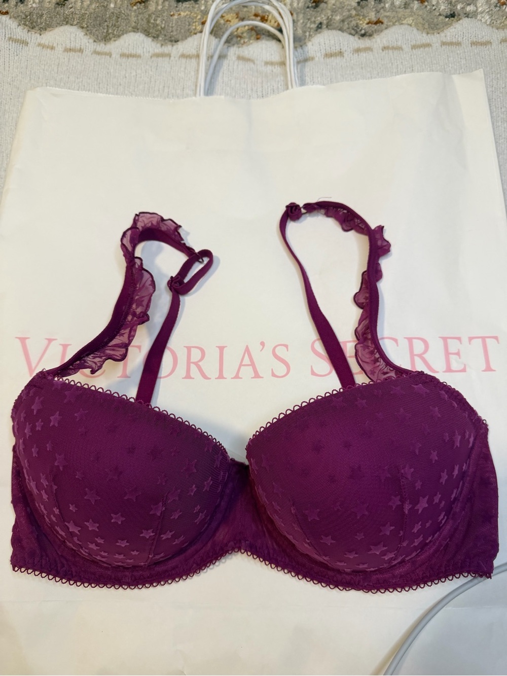Victoria’s Secret PINK Purple Star Lace Push Up Bra 32DD NWT
